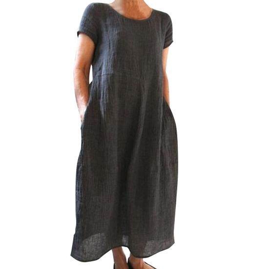 Abito Maxi Estivo con Tasche Laterali Girocollo Maniche Corte Ampio Tinta Unita Lunghezza alla Caviglia Abito Retro per Uso Quotidiano Appuntamenti Viaggi