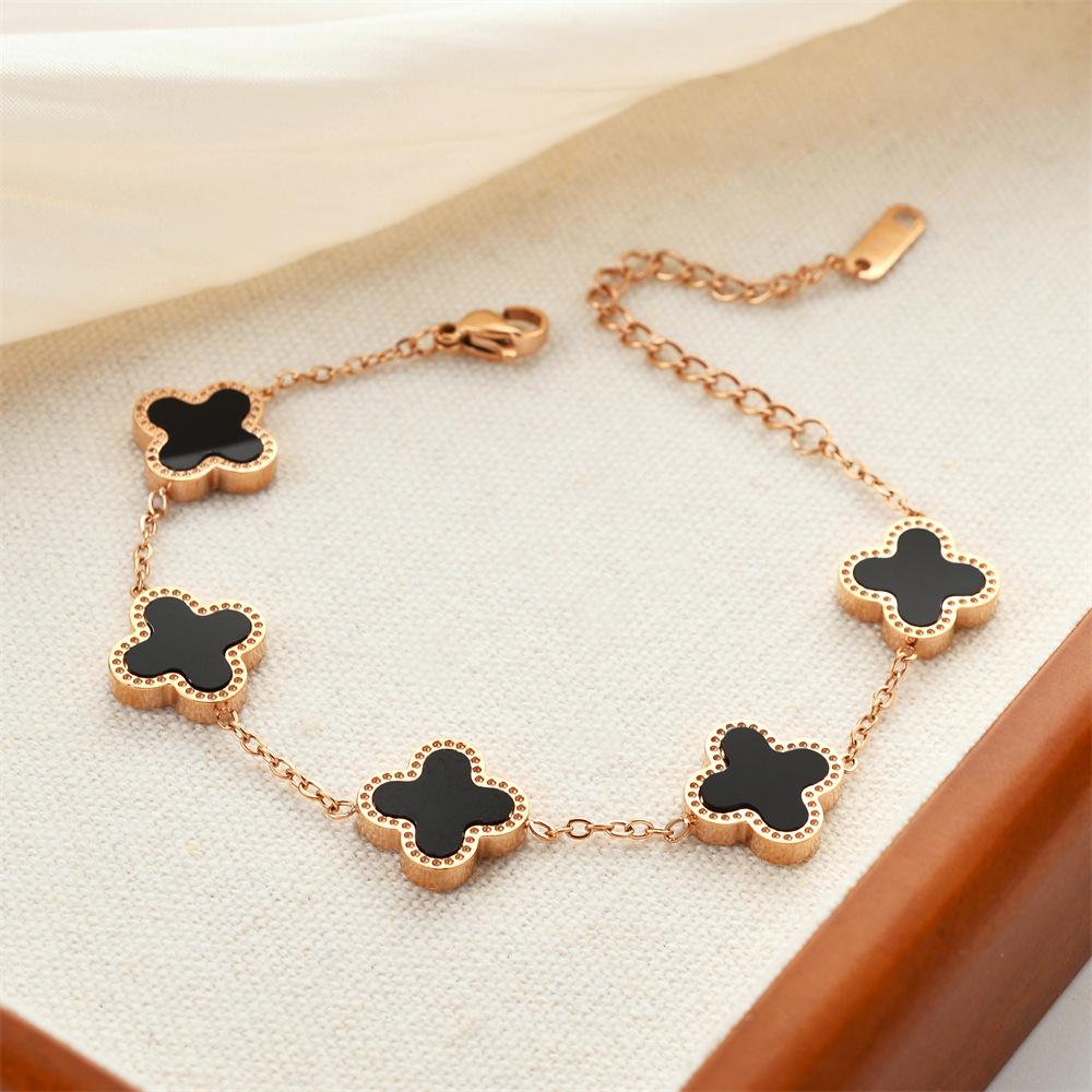 Korean Titanium Steel Four-Leaf Clover Bracelet - Women's Fashion, Versatile & Non-Fading Jewelry