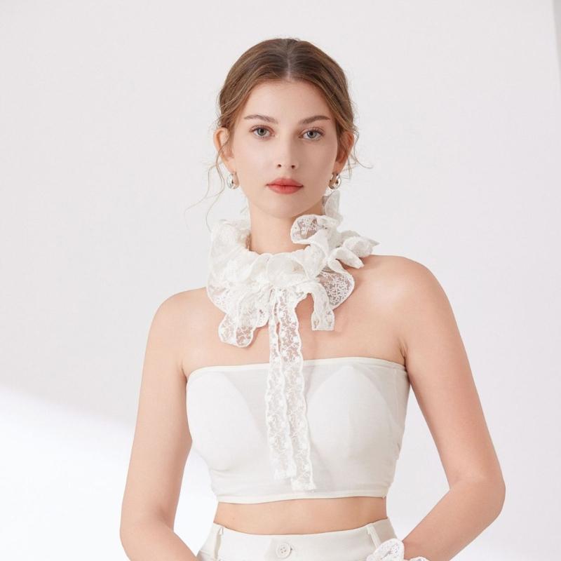 Ruffle Faux Collar Cuffs Sleeves Collar Insert Outfit Enhancer for Office Women Various Occasion Clothing Accessory