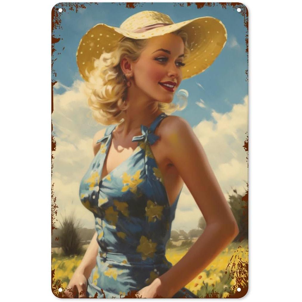 

Pinup Car Girls Metal Tin Signs Plaque Wall Decoration Vintage Art Posters Iron Painting for Man Cave Home Cafe Garden Club B 30x40cm