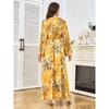2025 Middle East Robe New Print European and American Yellow Waist Hugging Slimming Long sleeve Big Hemline Dubai Dress Dress