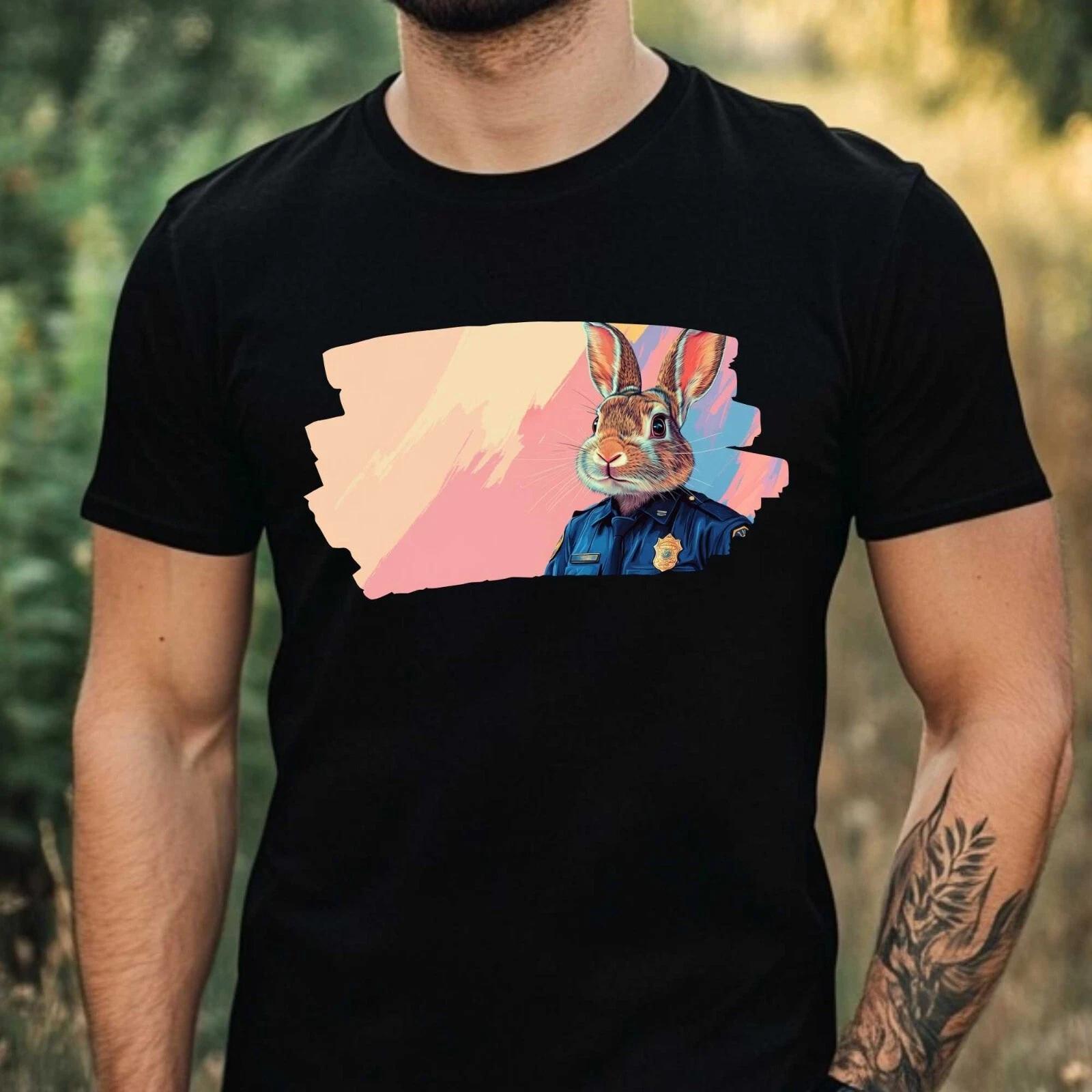 T-Shirt Herren Hase als Polizist Motiv Baumwolle Größe XS bis 5XL XS