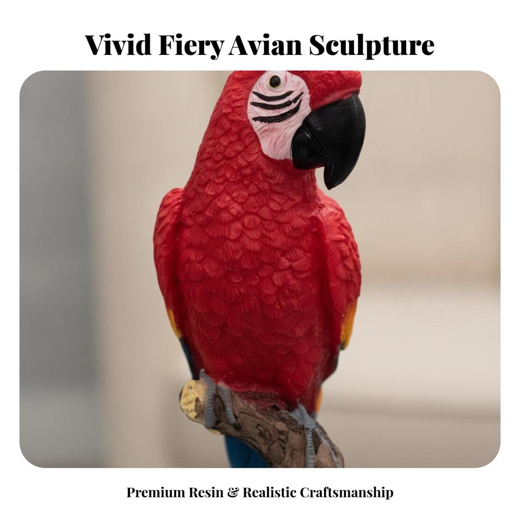 Parrot Figurine with Tree Trunk Base Vibrant Carved for Garden
