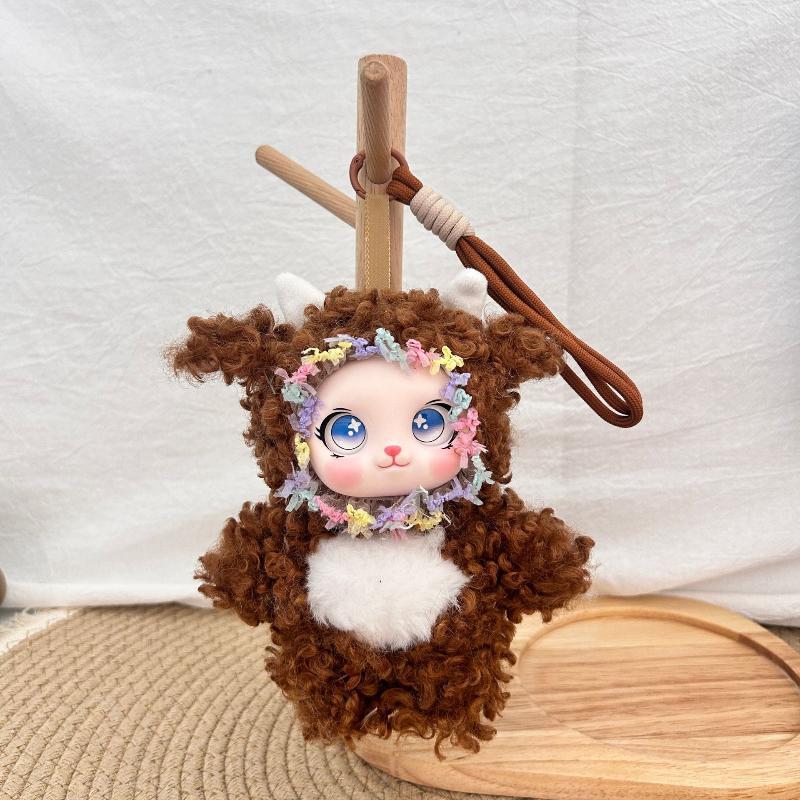 Lace Trimmed Plush Doll Pendant Cute Family Series Vinyl Face Backpack Hanging for Keychain Bag Kids Decor