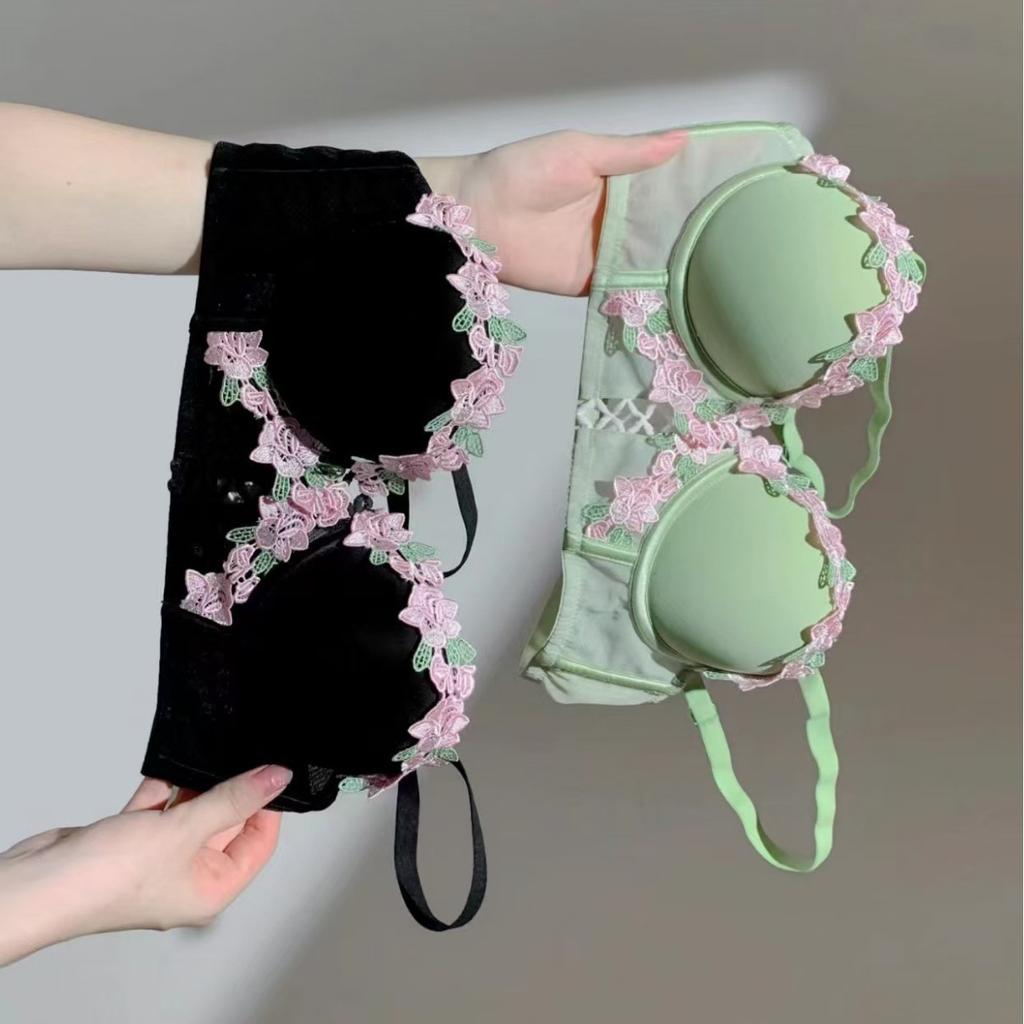 New French Retro Sexy Lace Sweet Floral Embroidery Bra Push-up Bra