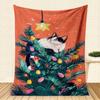 Kerst Kat in Boom met Lichtjes Sterpatroon Fleece Deken Feestelijke Winter Vakantie Werpdeken Zacht Knus voor Bank Bed Cadeau