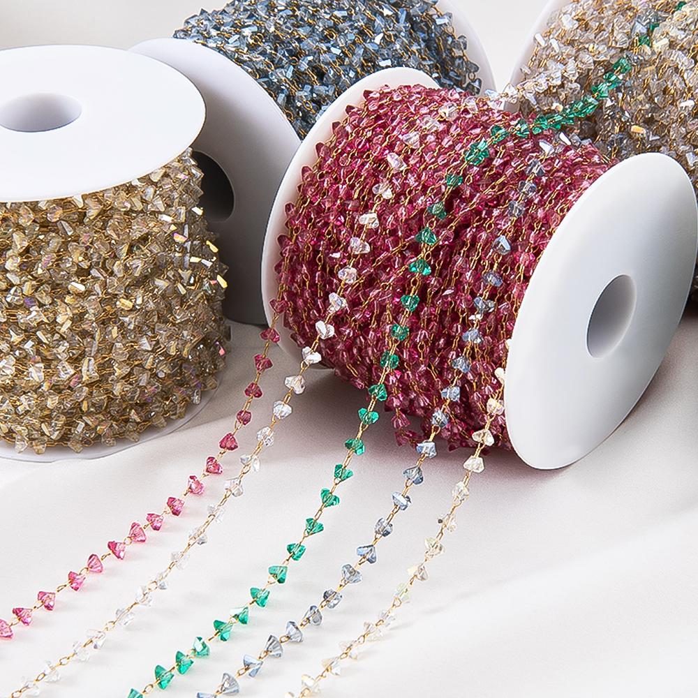 0.5M 1M 2M Irregular Clear Heart Chain Stainless Steel Glass Grave Stone Bead Chain Necklaces Bracelets Chain DIY Jewelry Making