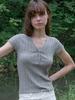 Elssibeui Tencel V-Neck Button Knit_Gray