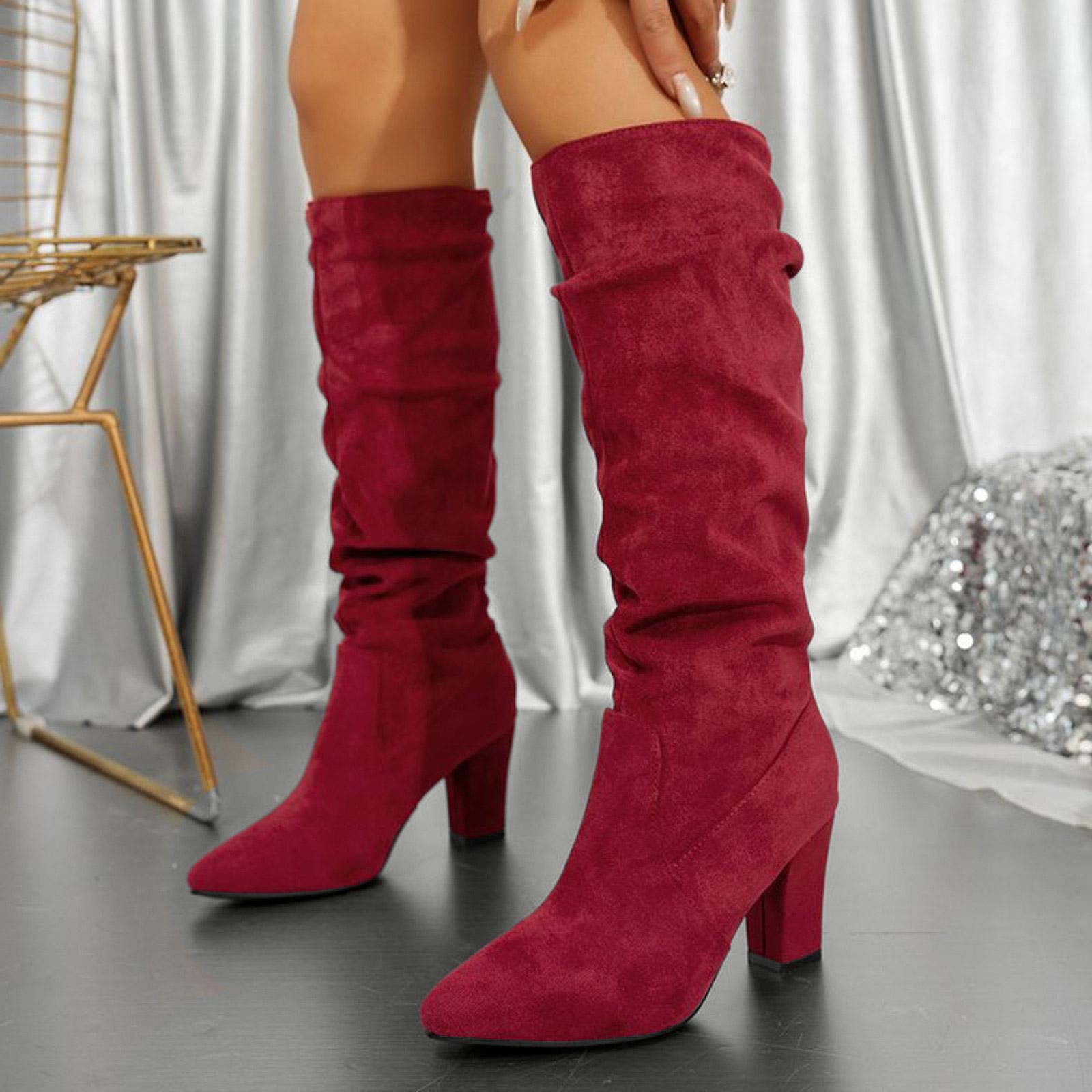 

Women S Over The Knee Thick Heeled Boots Simple Long Boots High Heeled High Top Stacked Womens Leather Boots Wide Calf Knee High 37 винний