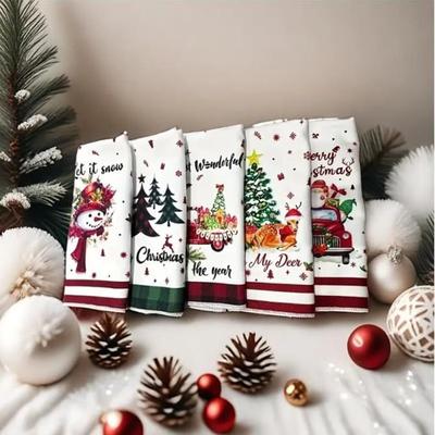 5 ks Vánoční kuchyňské utěrky Slavnostní utěrka Santa Claus Los Sněhulák Skřítek Vánoční utěrky na sváteční párty Domácí stolování