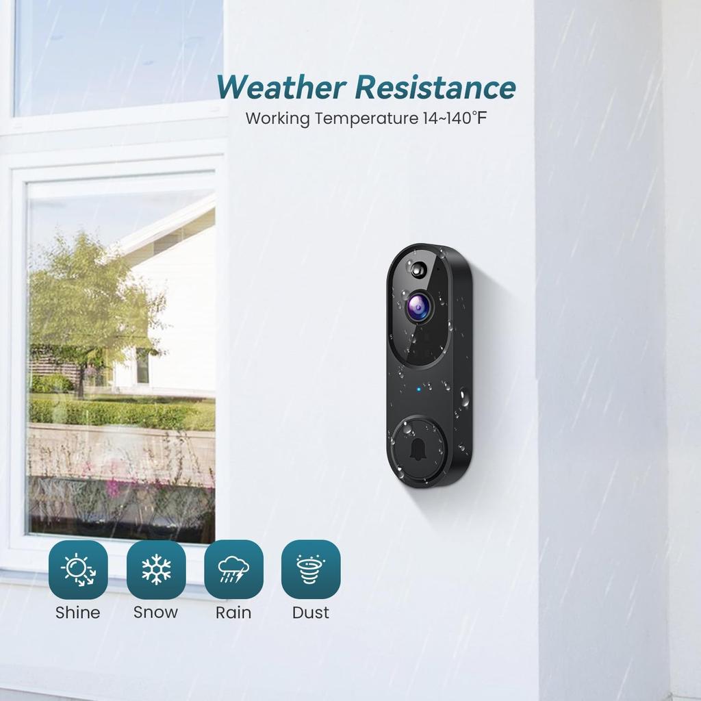Wireless Wi-Fi Video Doorbell Camera with Two Way Audio, AI Motion Detection, Night Vision and Cloud Storage, 2.4G Wi-Fi Only
