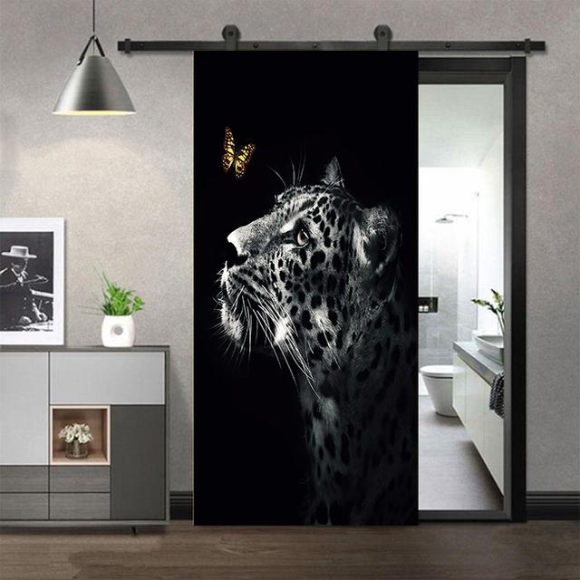 

3D наклейка на дверь шкафа, черный щенок лабрадора, виниловая водостойкая самоклеящаяся наклейка на дверь, домашний декор 40x120cm