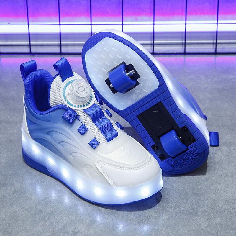 Rulleskøyter med blinkende lys for barn sommeren 2024: Roterende spenne Doble hjul Sneakers