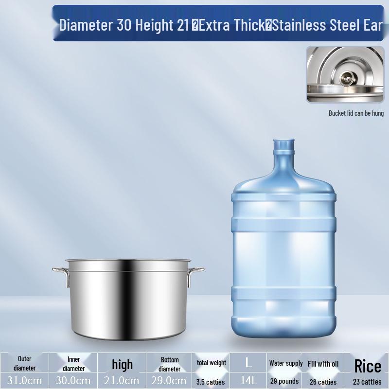 304 Stainless Steel Soup Pot with Lid - Thickened Round Barrel for Commercial Use, Ideal for Rice, Water, Braised Meat, and Porridge.