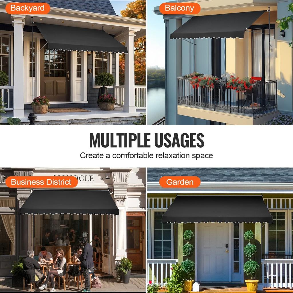 138x47" Patio Awning Retractable Patio Canopy Sunsetter with Crank Handle
