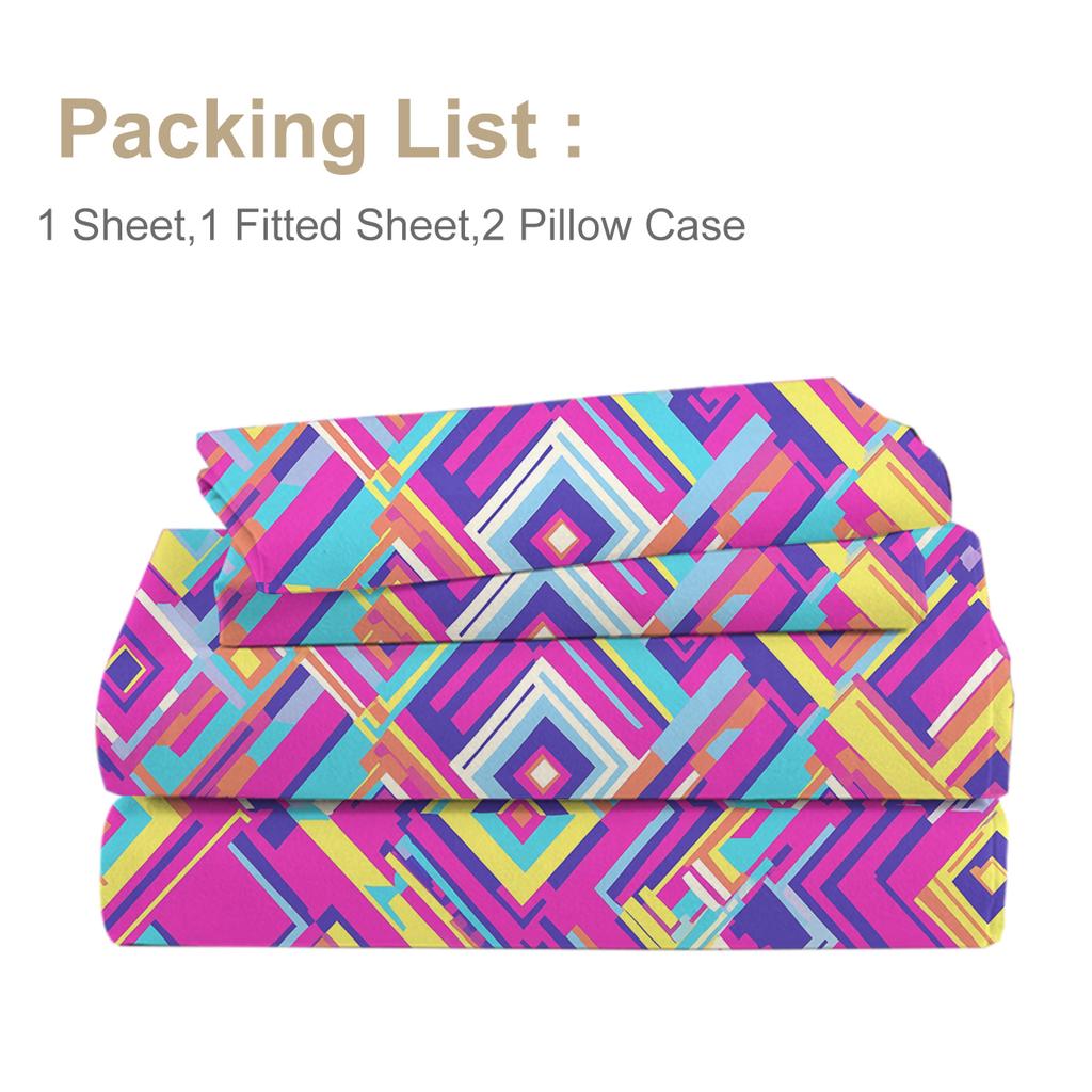 4Pc Bed Sheet Set Messy Geometric Patterns 1 Flat Sheet 1 King Size Sheet 2 Pillow Cases 3D Design