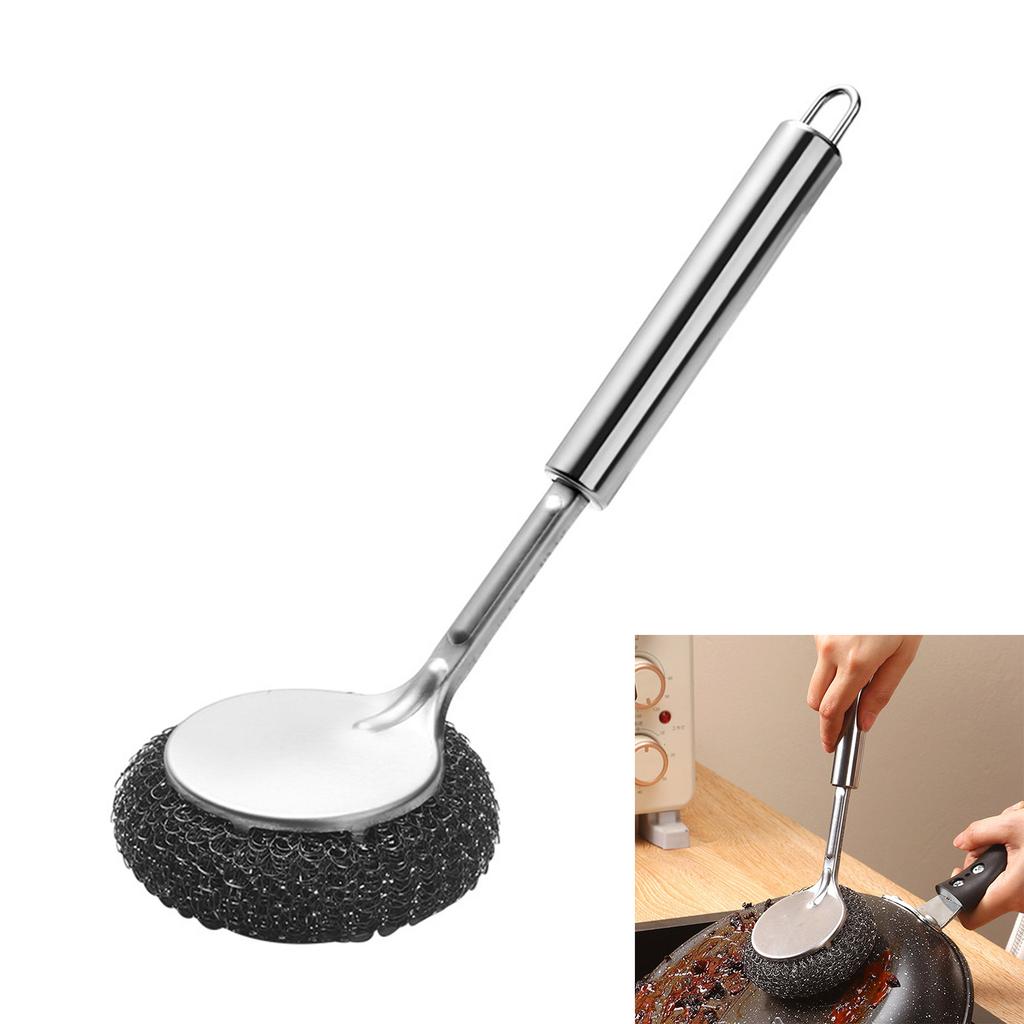 Stainless Steel Wool Scrubber with Handle Pot Scrubbers Dish Scrubber Cleaning Brush Stainless Steel Scrubbing Brushes