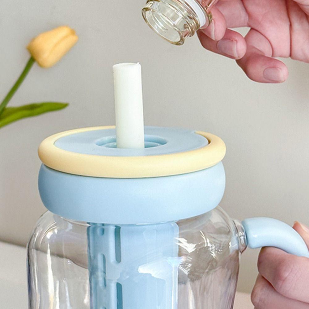 Auslaufsicherer Wasser-Trinkbecher mit Strohhalm Transparente Flasche Kaffeebecher Tragbare Trinkflasche Zuhause