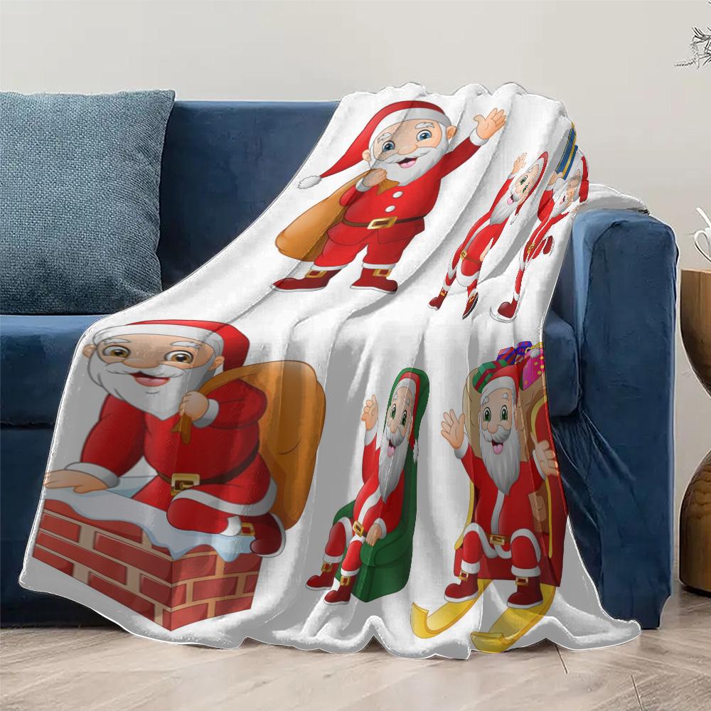 TU Santa Claus Throw Blanket Christmas Gift Cozy Fleece Bedspread Holiday Decor Festive Home Decor Reindeer Snowman Xmas Gift fo