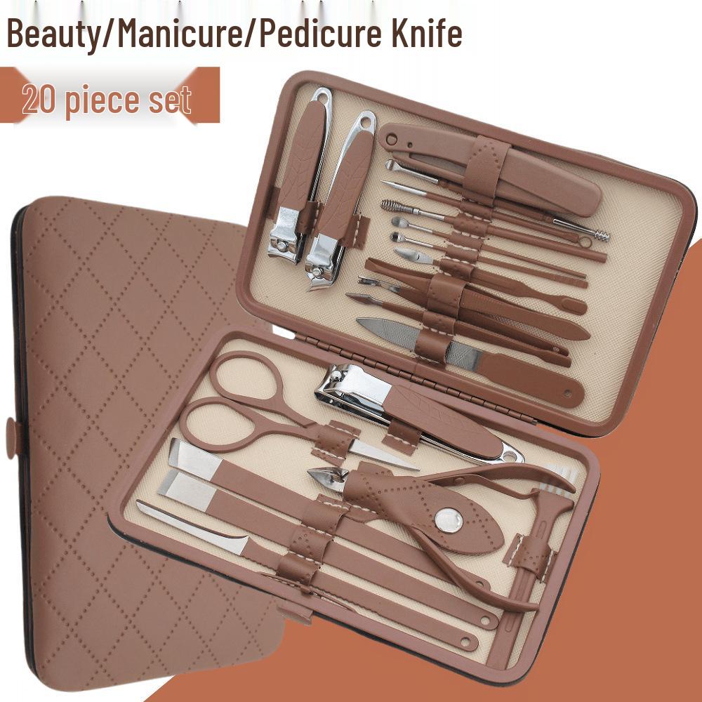 20-Piece Stainless Steel Nail Art Set: Clippers, Cuticle Trimmer, Pliers, Pedicure Knife, Scissors