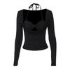 European and American ins style women's clothing autumn new fashion sexy spice girl hanging neck with open navel long-sleeved top