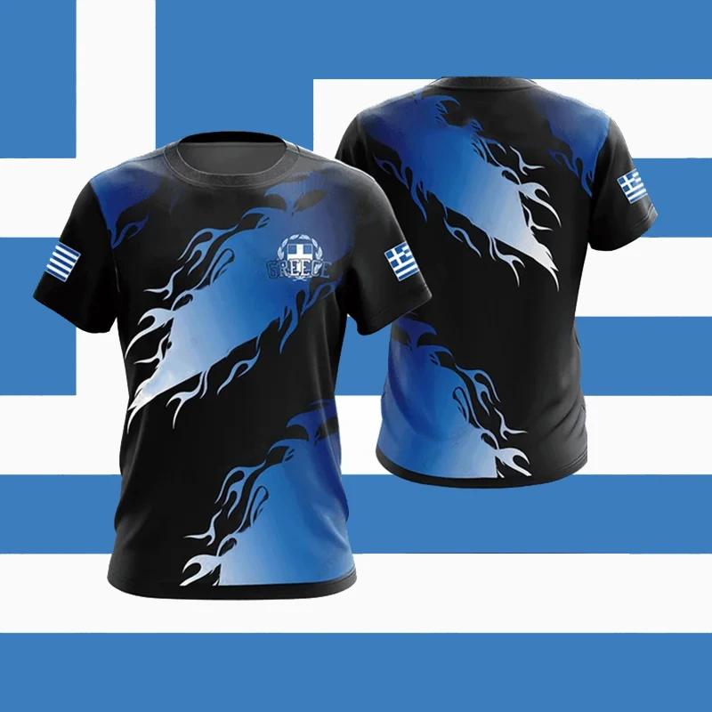 ETST25 Hellas T-shirt voor heren Geometrische lijn Griekenland Vlag Nationaal embleem Print Heren T-shirts Dagelijks Straat Casual Unisex Kleding Tops 3XL