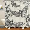 Vintage Moth & Floral Sketch Waterproof Shower Curtain for Bathroom Decor