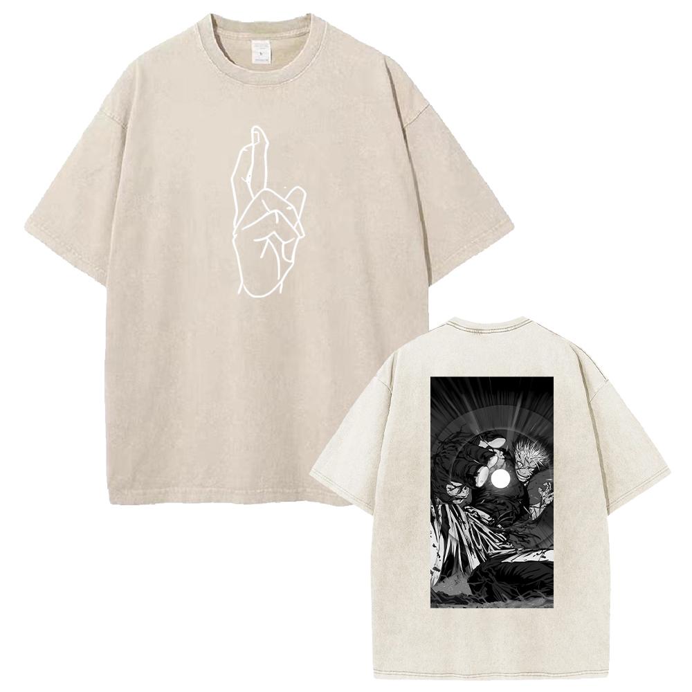 Anime Jujutsu Kaisen Gojo Satoru Printed Tee Men Women Washed Cotton T-shirts Short Sleeve Casual T Shirt Harajuku Retro Tshirt