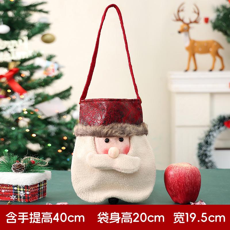 Christmas Gift Bag with Santa Apple Print, Jute-Like Candy Pouch for Xmas Decorations Holiday Party Favor