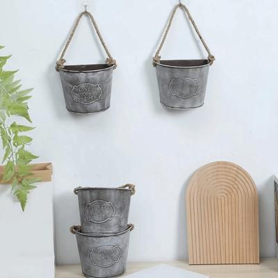 Metal Planter Vintage Hanging Flower Pot Country Style Iron Wall Mounted Planter Semicircle Hanging Basket Balcony Decor