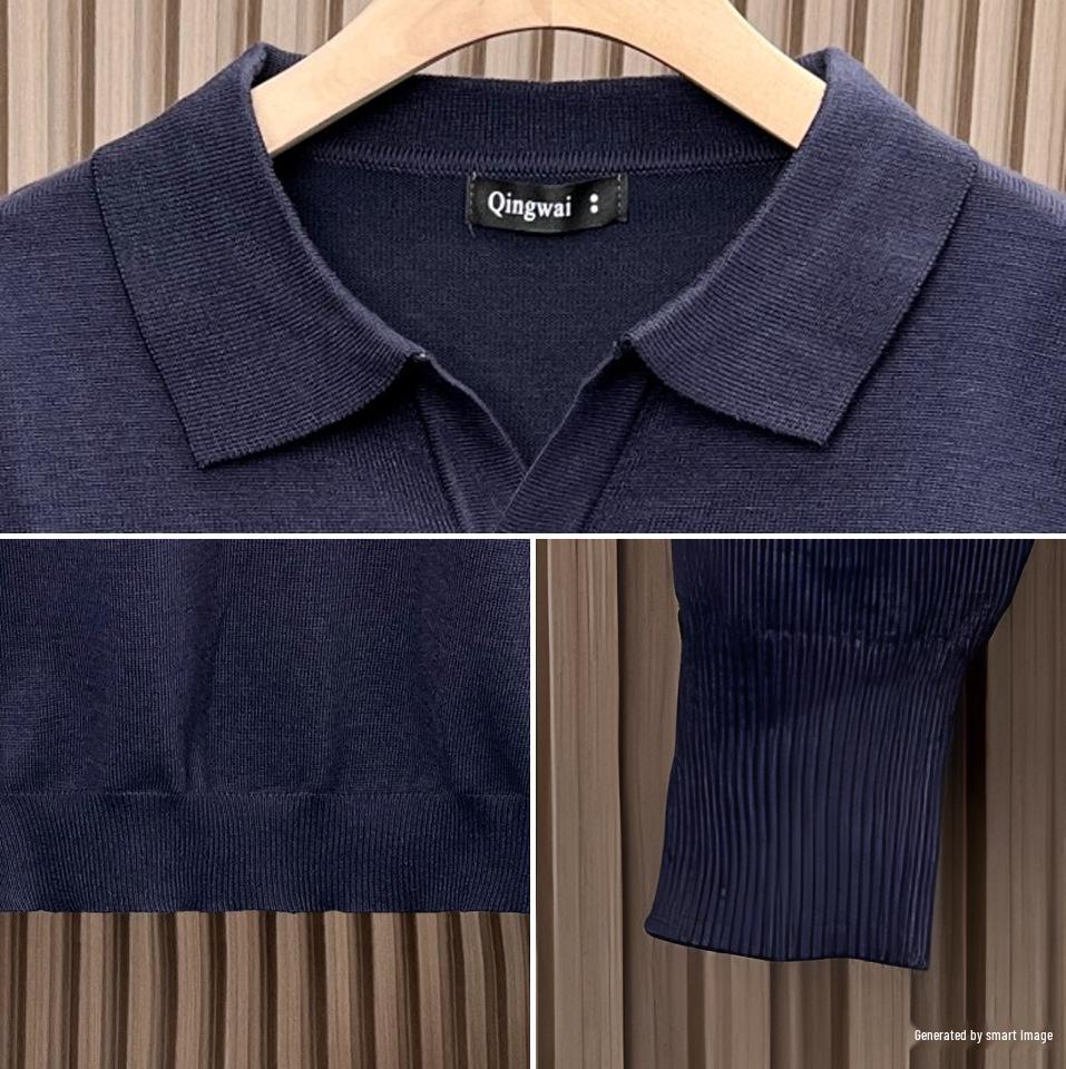 Men's Fine Knit Lapel Polo Sweater: Cozy, Skin-Friendly, Long Sleeve, Trendy, Loose Fit, High-End Feel.
