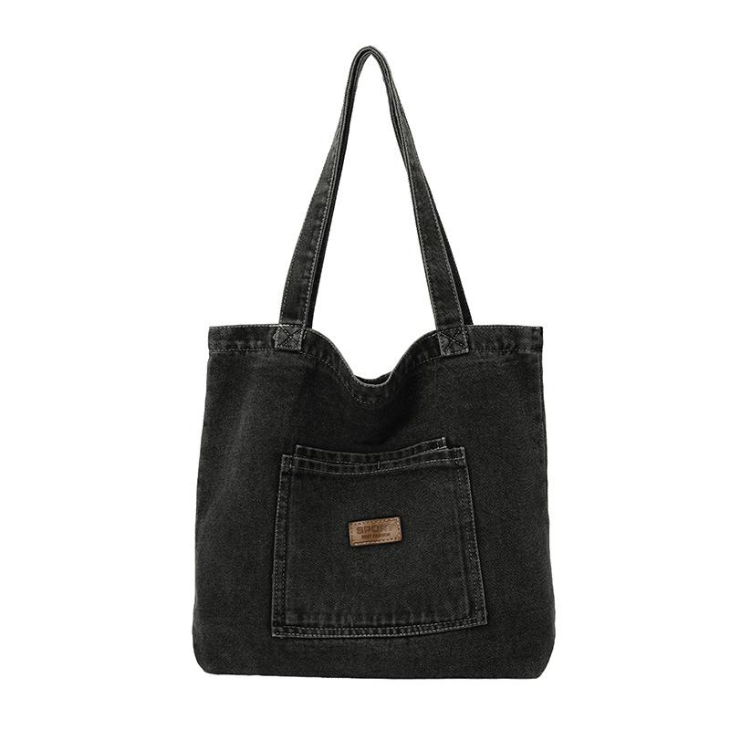 Trendy Vintage džínové tašky přes rameno pro ženy Ležérní dámská kabelka s velkou kapacitou Jednoduchý design se stehy Univerzální dívčí taška