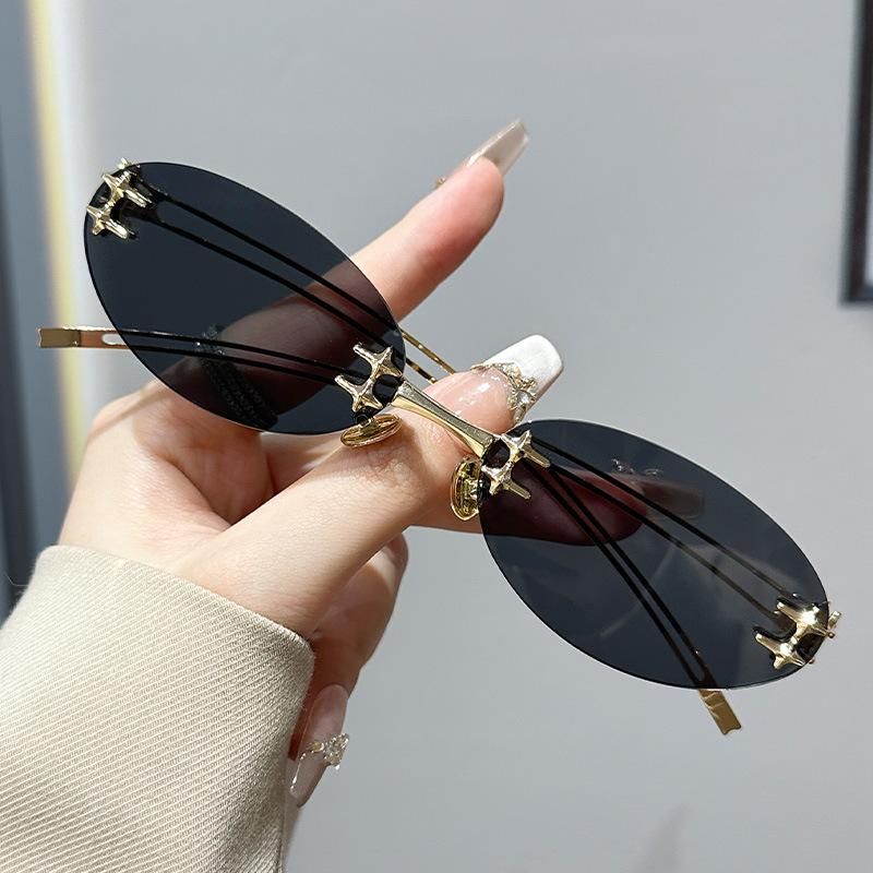 

Korean Fashion Style Sun Glasses for Women Oval Shape Rimless Designer Sunglasses Women Campus Style Female Sunglass