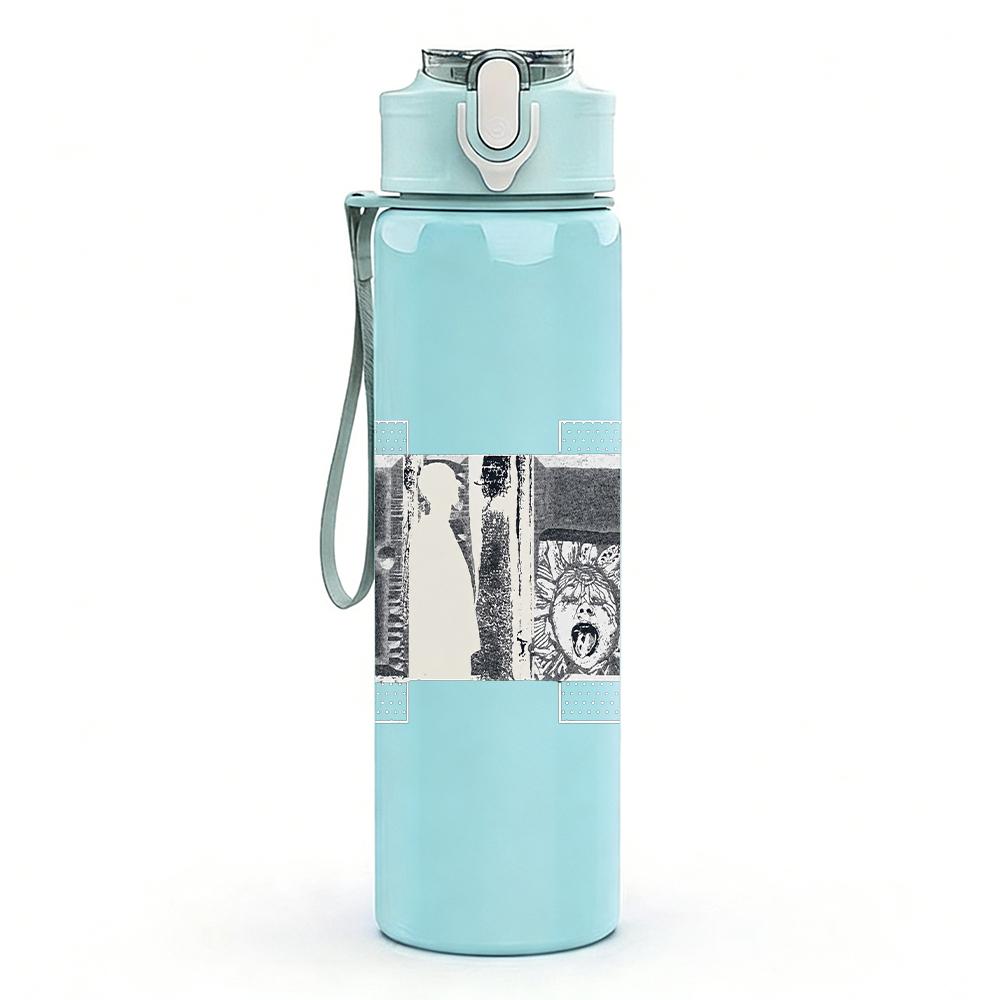PC Small Rectangular Faded Text Print 750ml colorful plastic sports water bottle leakproof pop up lid with straw for outdoor work home use