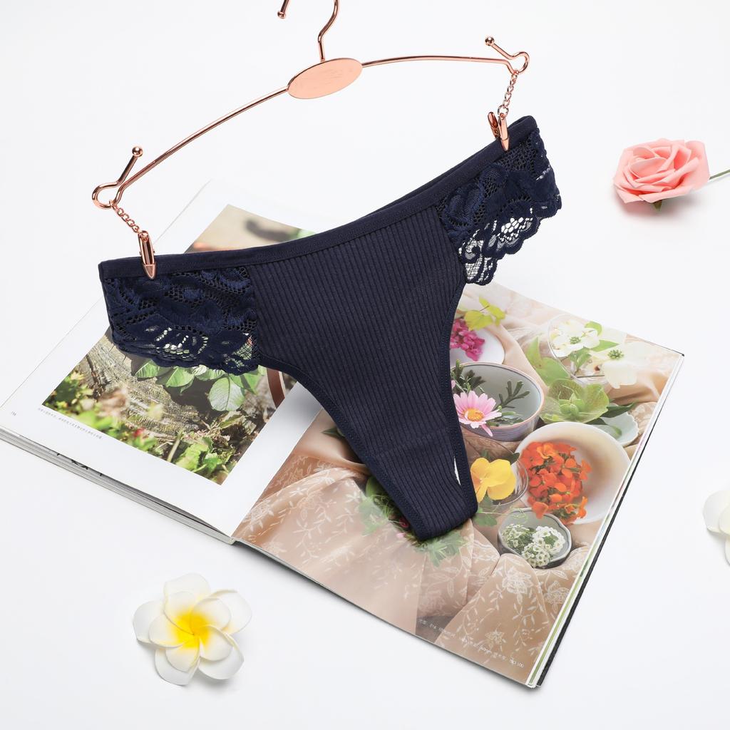 Thong Panties Girls Lace Belly Threaded Thongs Women'S Low Waist Breathable Pure Cotton T-Pants