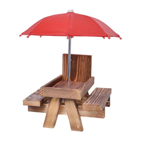 Squirrel Feeder with Umbrella Large Capacity Chipmunk Picnic Table Feeder Rustic Outdoor Squirrel Feeder for Corn Cob Nuts