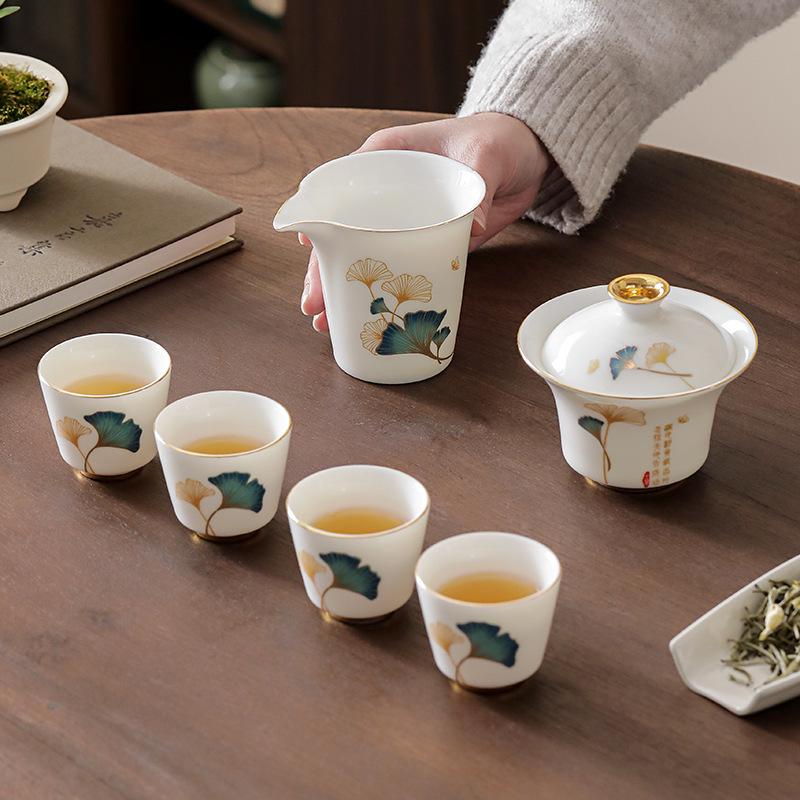 Yangzhi Jade Porcelain Travel Tea Set - Ceramic Kung Fu Teapot with Logo