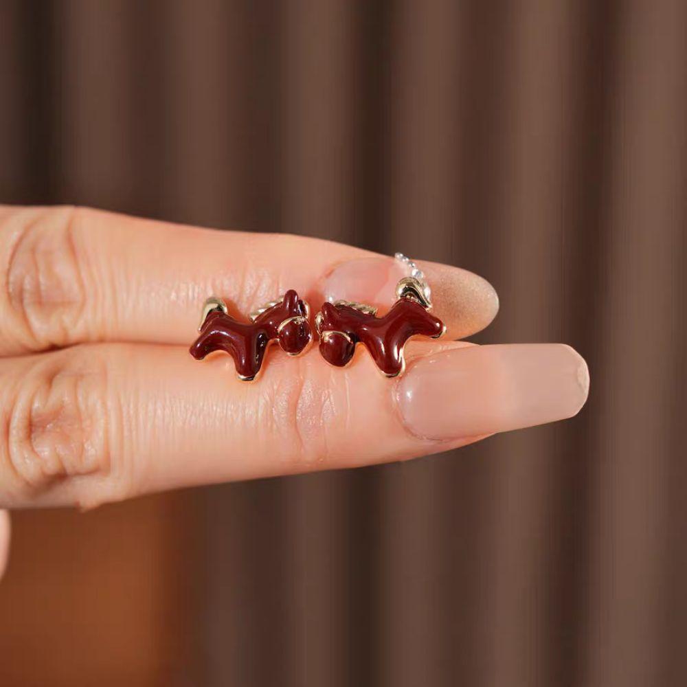 Zinc Zinc Alloy New Year Pony Earrings Fashion Red Drop Earrings Trendy Vintage Drip Oil Earrings  Girls