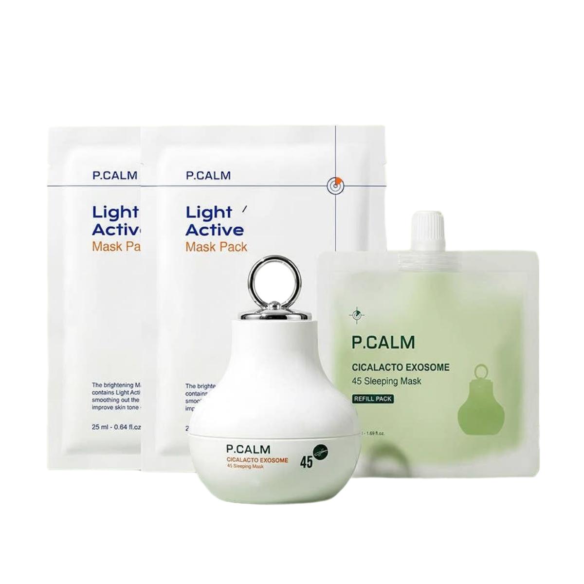 

P.CALM Cicalacto Exosome 45 Sleeping Mask 50ml + Refill 50ml + 2 Masks Set, Texture Refining & Brightening Home Aesthetic Kit