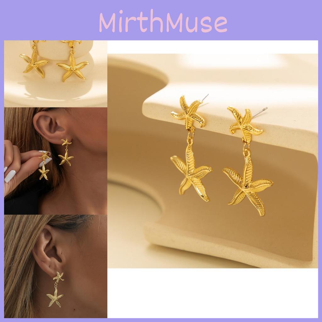 Stylish Gold Alloy Starfish Pendant Earrings Trendy Star Shape Design For Women