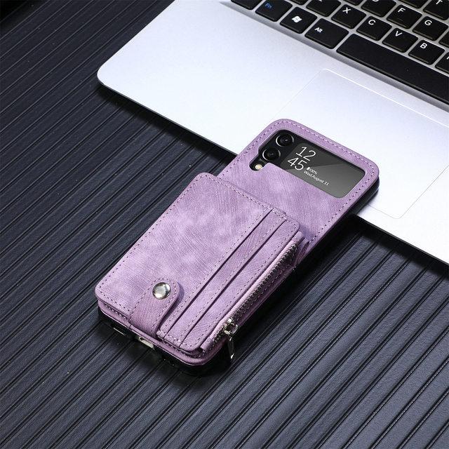 

Кожаный чехол для мобильного телефона с полной защитой для Samsung Galaxy Z Flip 4 5g Flip4 Zflip4 Flip 3 Flip3, складной чехол со слотом для карт for Samsung Z Flip 3 фиолетовый