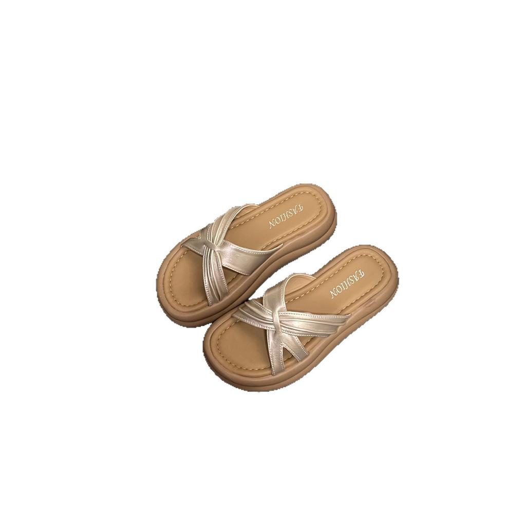 Cool Slippers Women's Summer Wear 2025 New with Skirt Platform Beach Sandals French Fairy Cross One-word Drag