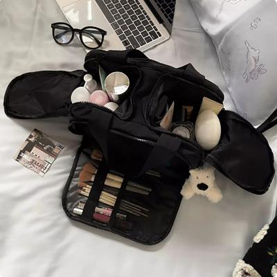 Large Capacity Double Opening Makeup Bag Women'S Travel Miscellaneous Storage Bag Handheld Organizer Cosmetic Pouch Wash Bag