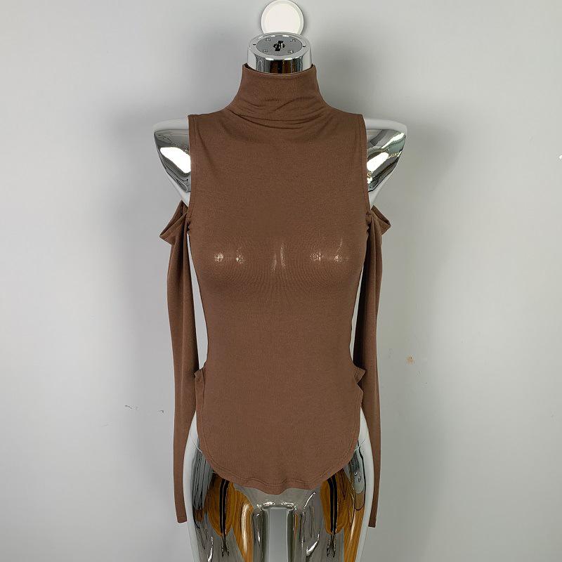 

Корейский облегающий топ с вырезами, открытыми плечами и длинными рукавами для женщин One Size кофейный