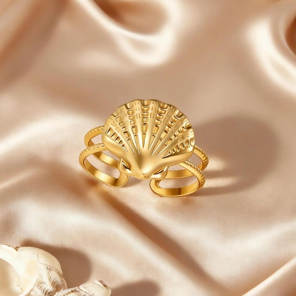 Vintage Fashion Stainless Steel Shell Rings for Women Gold Plated Ocean Scallop Open Rings Summer Beach Aesthetic Jewelry