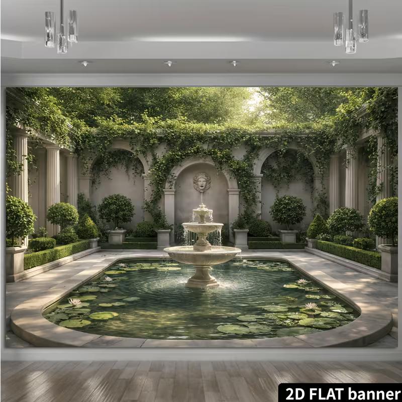 2D European Sculpture Waterside Portrait Photo Backdrop