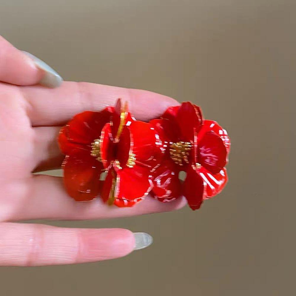 Exaggerated Red Flower Earrings Vintage Statement Earrings Party Holiday Jewelry  for Women & Girls