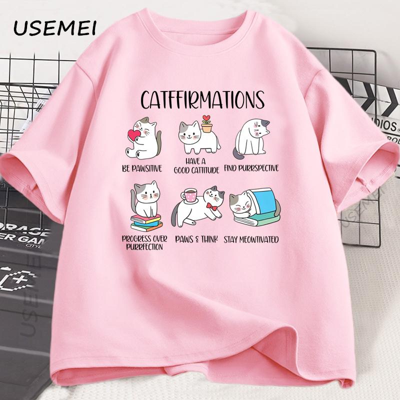 Positive Cats Catffirmations T-Shirt for Men Women Cat Lover Teacher T Shirt Funny Cat Graphic Tees Mens Designer Clothes Top
