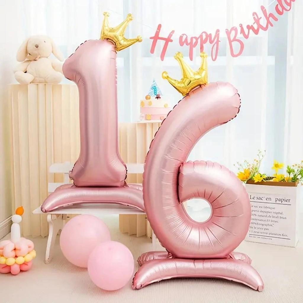 32/42inch Crown Decor Pink Aluminum Foil Digital Balloon Number Balloon For Birthday Party Decor Supplies Girls Birthday Favor