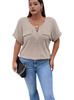 2025 Spring/Summer Plus Size Women's Solid Color Zipper Short Sleeve Fake Pocket Loose Pullover Top